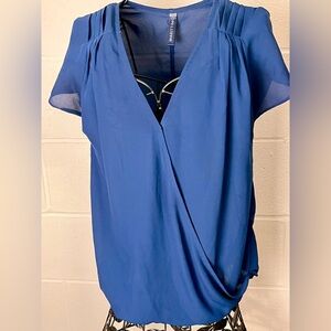 Elegant Blue Wrap Top with Cap Sleeves size M